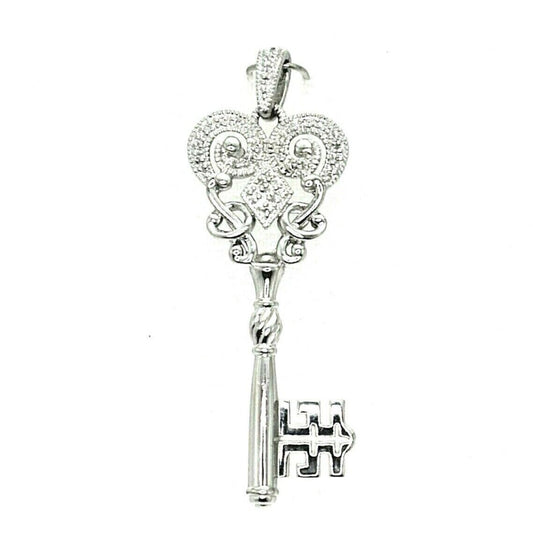 Key Shaped Diamond Accent Pendant Real Solid .925 Sterling Silver 4.9g