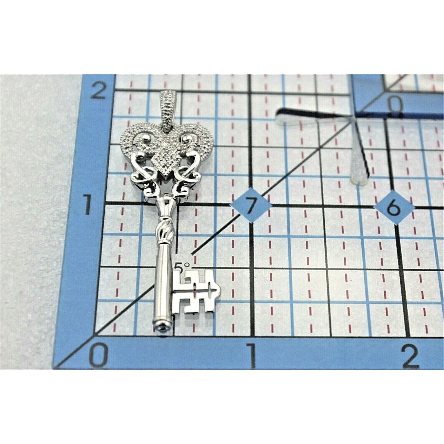 Key Shaped Diamond Accent Pendant Real Solid .925 Sterling Silver 4.9g