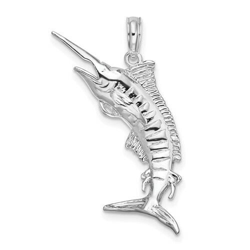 Sterling Silver 925 Marlin Fish Pendant 29mm X 11mm White