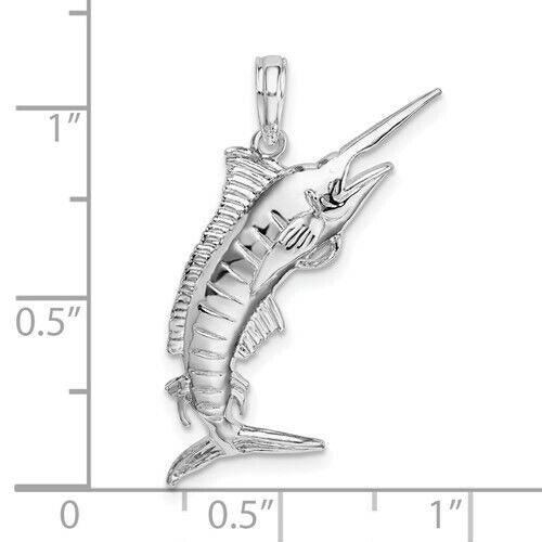 Sterling Silver 925 Marlin Fish Pendant 29mm X 11mm White