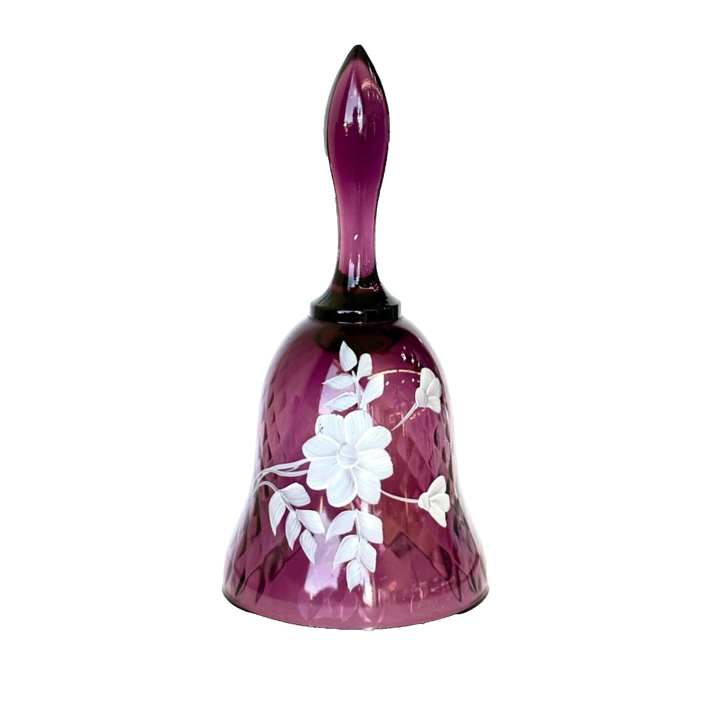 Fenton Purple Bell Hand painted White Floral and Signed