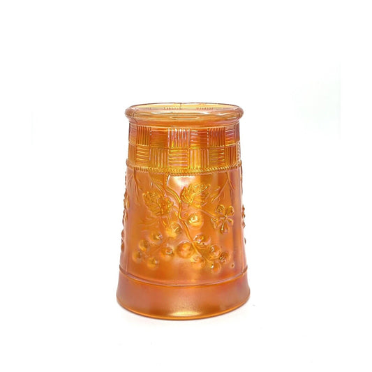 Vintage Carnival Glass Cup Iridescent Tumblr Water Marigold Orange Flowers