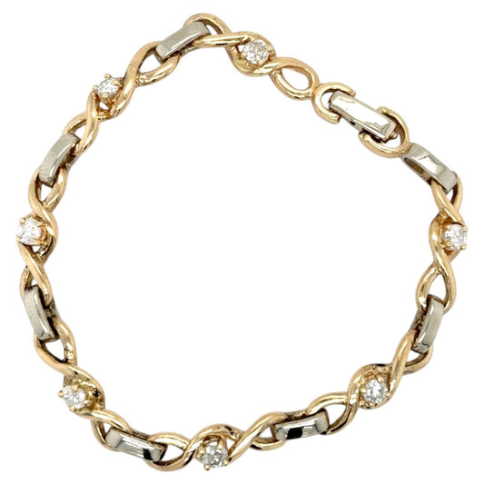 3/4ctw Diamond 7" Inch 14k Yellow and White Gold Bracelet 12.6g