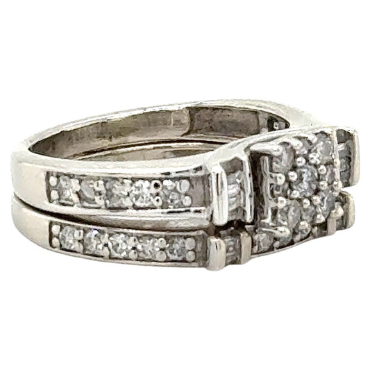 3/4ctw Diamond 14k White Gold Bridal Wedding Ring Set 5.6g Size 5