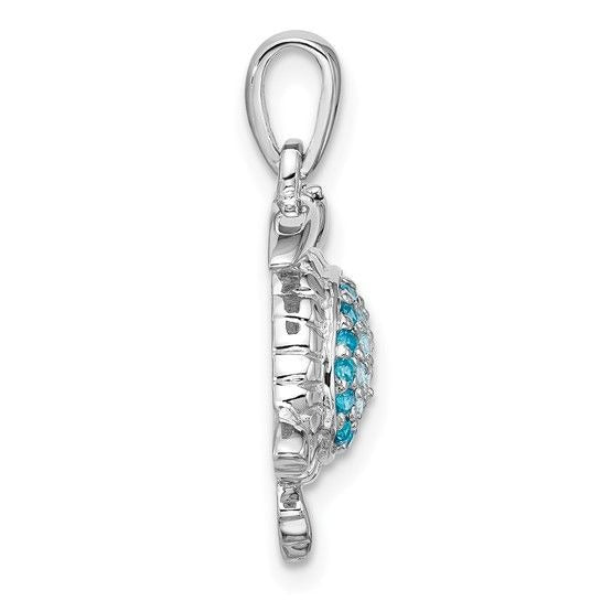 Sterling Silver Sea Turtle Pendant Blue & White Crystals Rhodium-Plated