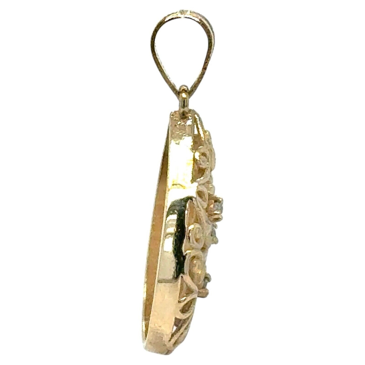 10K Yellow Gold 3 stone Diamond Tree of Life Tear Drop Pendant