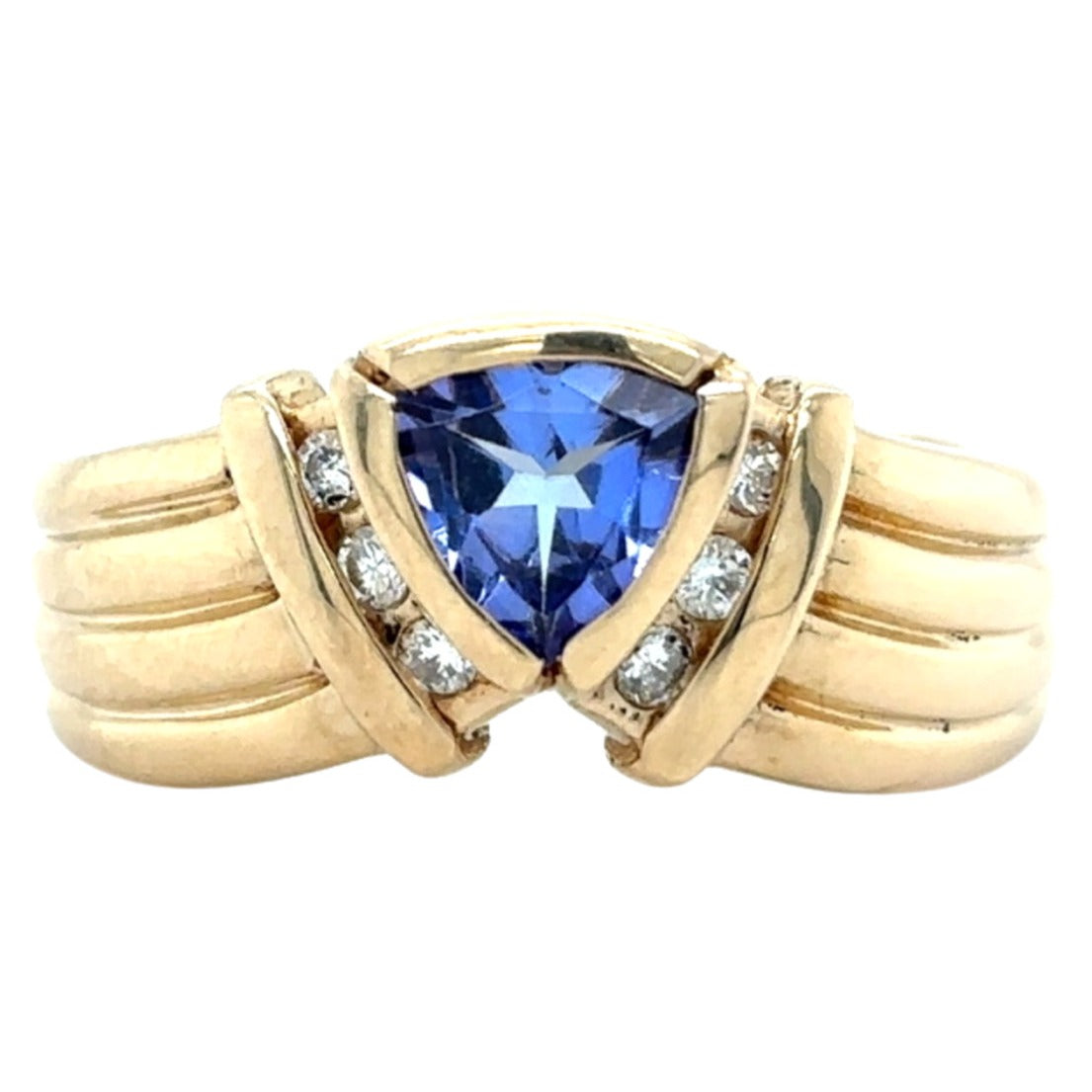 14k Yellow Gold Tanzanite with Diamond Accents Size 7.75 Ring 6.9g