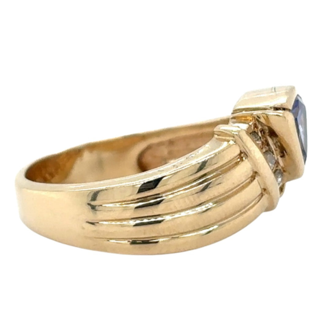 14k Yellow Gold Tanzanite with Diamond Accents Size 7.75 Ring 6.9g