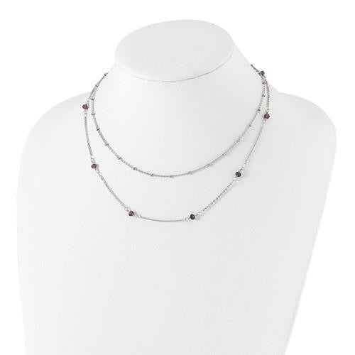 Chisel Stainless Steel Polished 2-Strand Purple Crystal Beaded 16 inch Necklace