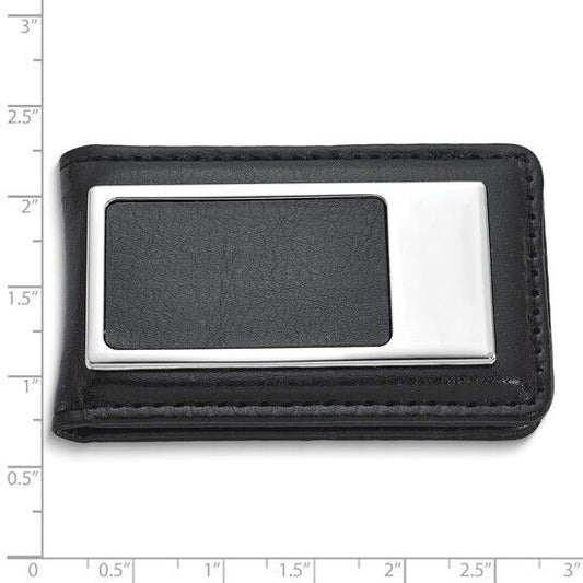 Black Faux Leather Nickel-Plated Magnetic Money Clip Wallet