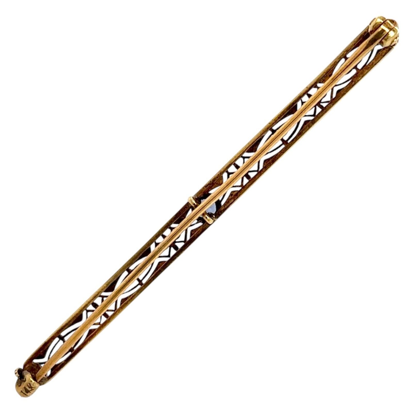 Vintage Blue Topaz Solitaire 14K Yellow Gold Filigree Pin/Brooch 3.7g