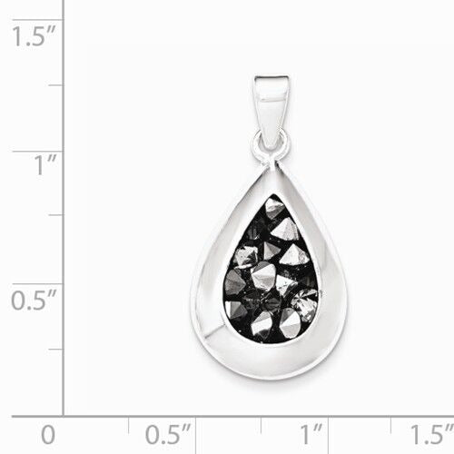 Black Crystal Teardrop Pendant .925 Sterling Silver