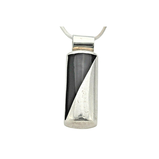Onyx Pendant With 18 Inch Snake Chain In Solid .925 Sterling Silver 17.0 g