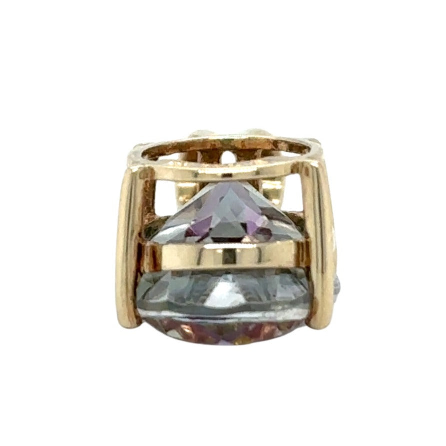 10k Yellow Gold Mystic Topaz Solitaire Oval Pendant Diamond 2.6g