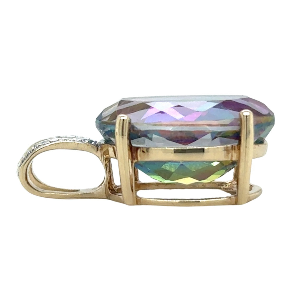 10k Yellow Gold Mystic Topaz Solitaire Oval Pendant Diamond 2.6g