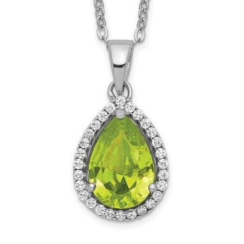 Sterling Silver Rhodium-plate Polished Simulated Peridot and CZ 18 inch Necklace