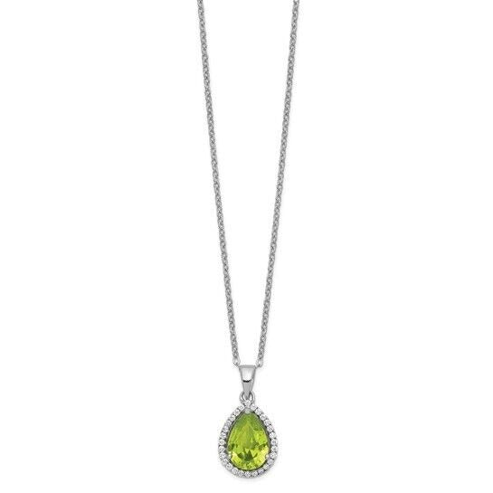 Sterling Silver Rhodium-plate Polished Simulated Peridot and CZ 18 inch Necklace