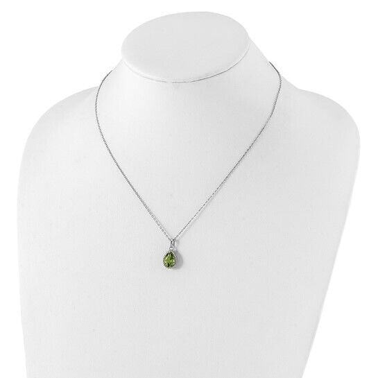 Sterling Silver Rhodium-plate Polished Simulated Peridot and CZ 18 inch Necklace