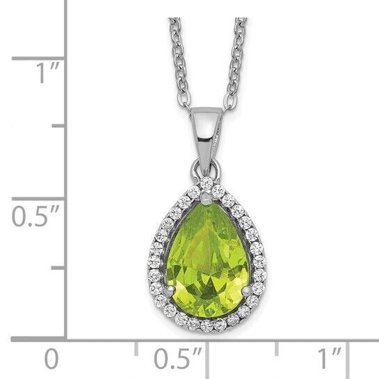Sterling Silver Rhodium-plate Polished Simulated Peridot and CZ 18 inch Necklace