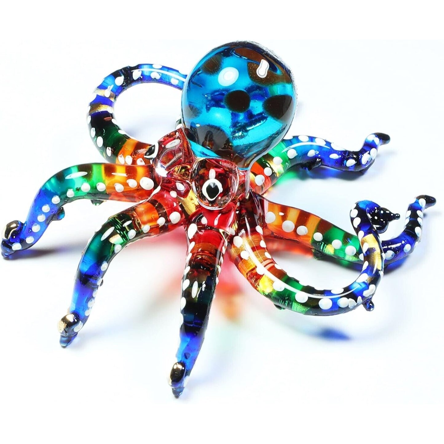 3" White Dotted Multicolor Octopus Hand Blown Glass Figurine Hand Blown Glass
