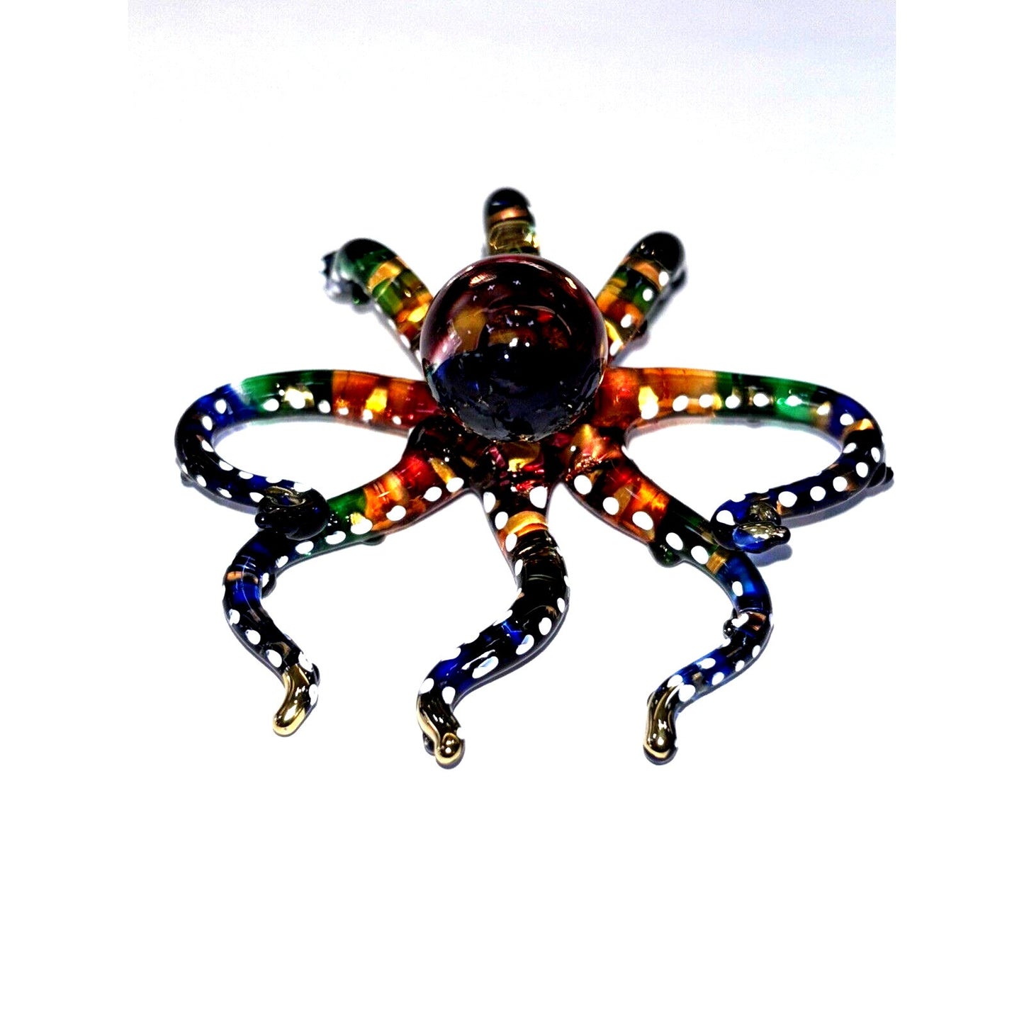 3" White Dotted Multicolor Octopus Hand Blown Glass Figurine Hand Blown Glass