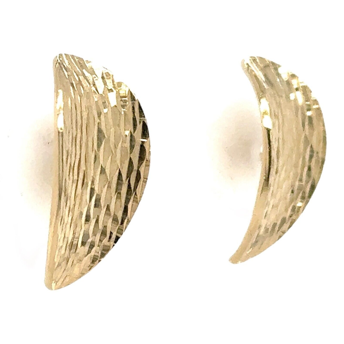 14k Yellow Gold Etched Leaf Huggie Earrings 2.4g