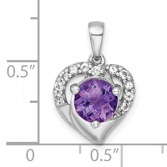 Sterling Silver Amethyst & White Topaz Heart Pendant