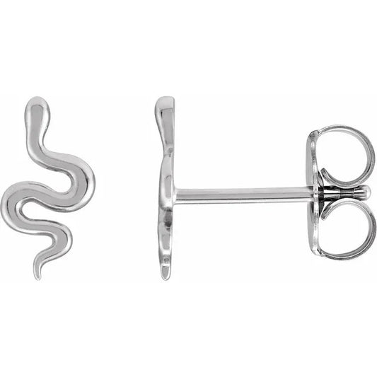 Sterling Silver Snake Stud Earrings 9x4.6mm Friction Posts