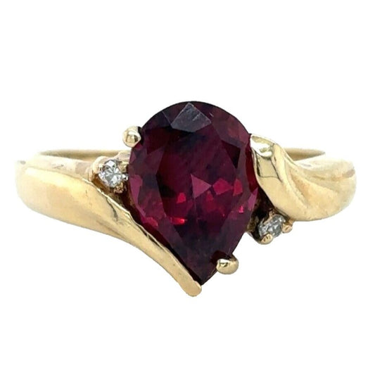 14k Yellow Gold Amethyst Solitaire Size 6.25 Ring with Diamond Accents 4.0g