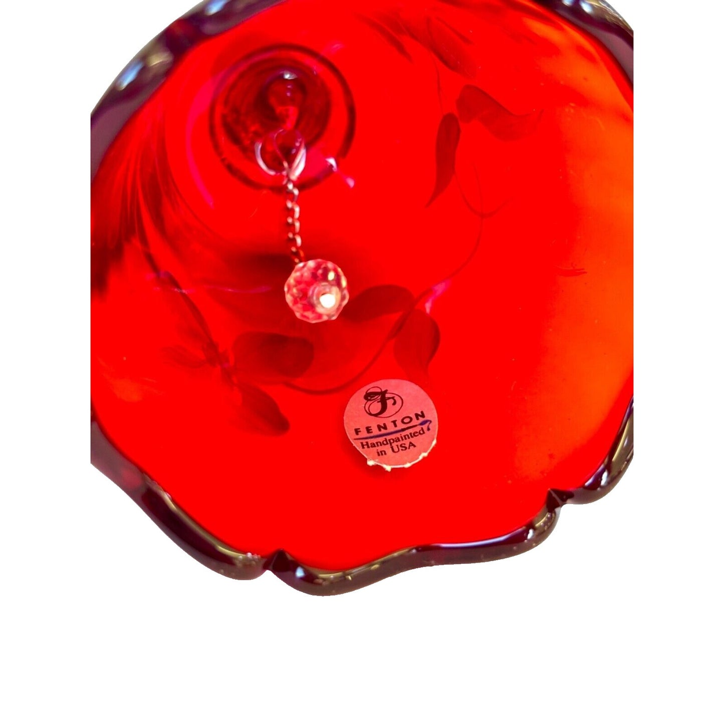 Fenton Red Bell Hand painted Pink Floral and Signed