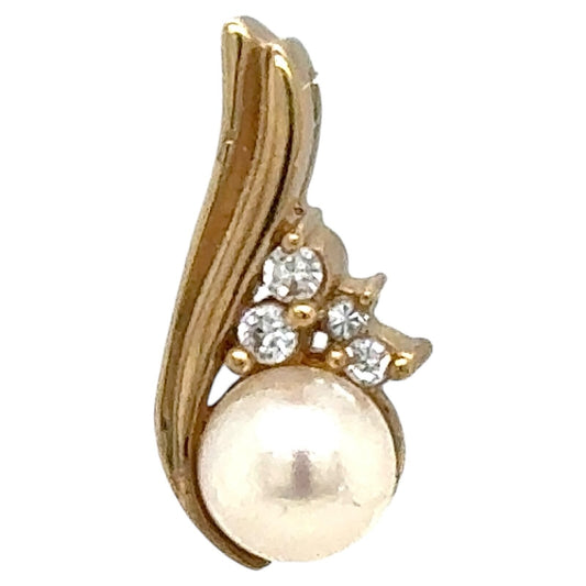 Pearl Solitaire & CZ 10k Yellow Gold Pendant 1.0g