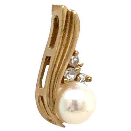 Pearl Solitaire & CZ 10k Yellow Gold Pendant 1.0g