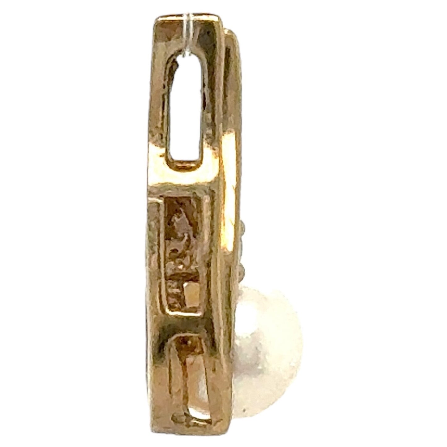 Pearl Solitaire & CZ 10k Yellow Gold Pendant 1.0g
