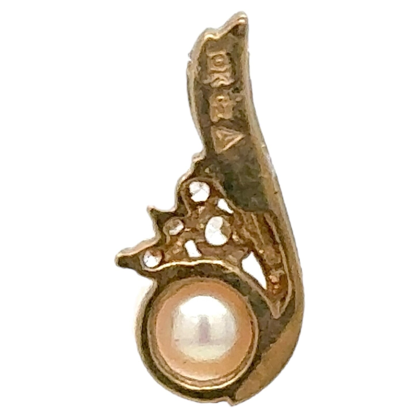 Pearl Solitaire & CZ 10k Yellow Gold Pendant 1.0g