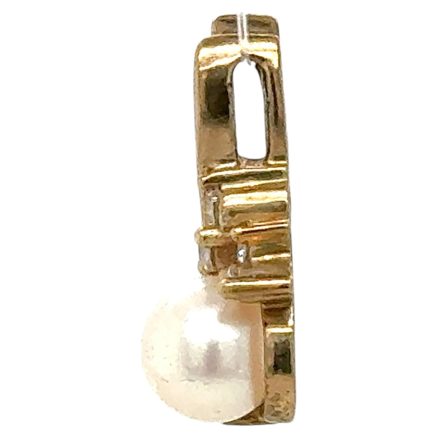 Pearl Solitaire & CZ 10k Yellow Gold Pendant 1.0g