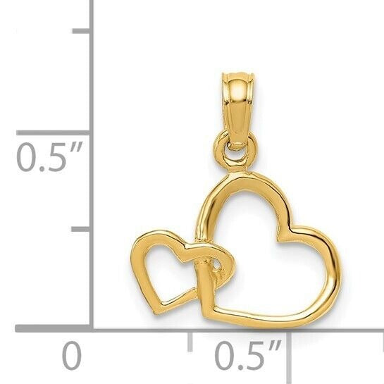 14K Yellow Gold Polished Intertwined Double Heart Pendant