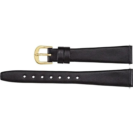 Ladies 12 mm Long Black Leather Flat Calf Watch Band