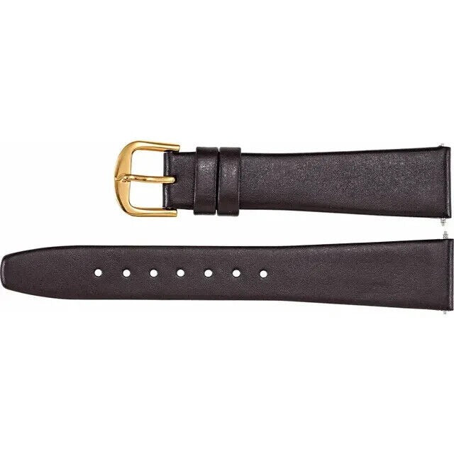 Ladies 12 mm Long Black Leather Flat Calf Watch Band