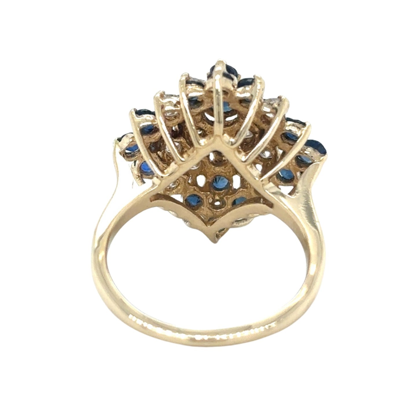 14k Yellow Gold 1 1/4ctw Sapphire and Diamond Cluster Size 5.75 Ring 5.7g