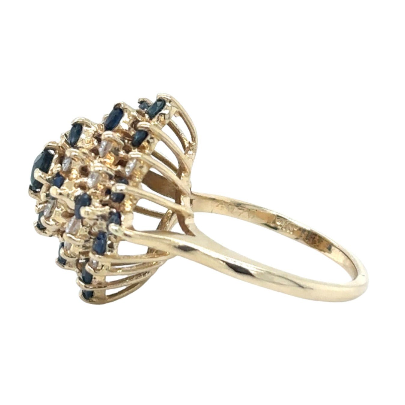 14k Yellow Gold 1 1/4ctw Sapphire and Diamond Cluster Size 5.75 Ring 5.7g