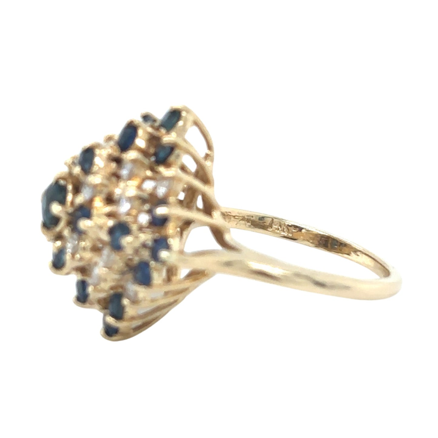 14k Yellow Gold 1 1/4ctw Sapphire and Diamond Cluster Size 5.75 Ring 5.7g
