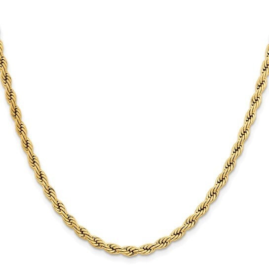 Chisel Stainless Steel Yellow IP-plated 4mm Rope 22" Chain Necklace