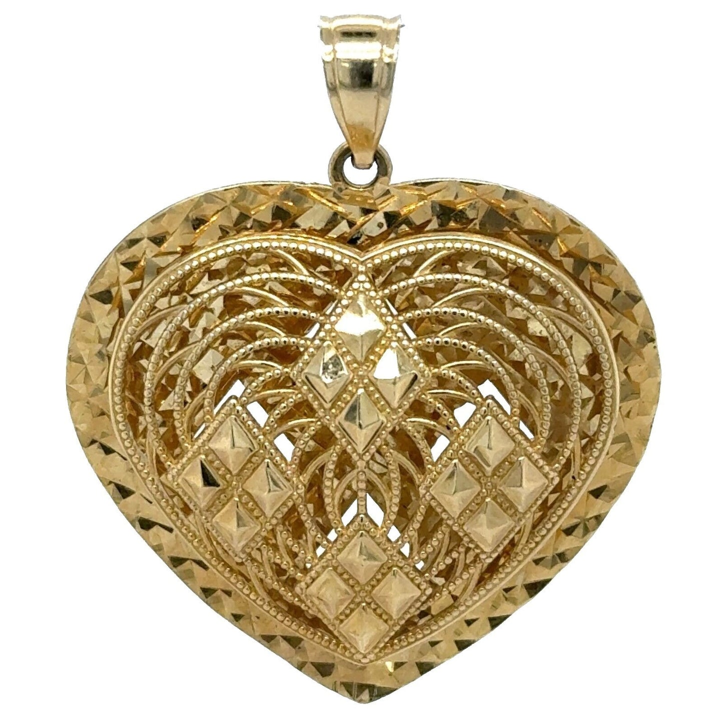 14k Yellow Gold Filigree Heart Pendant 5.6g