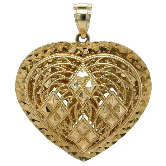 14k Yellow Gold Filigree Heart Pendant 5.6g