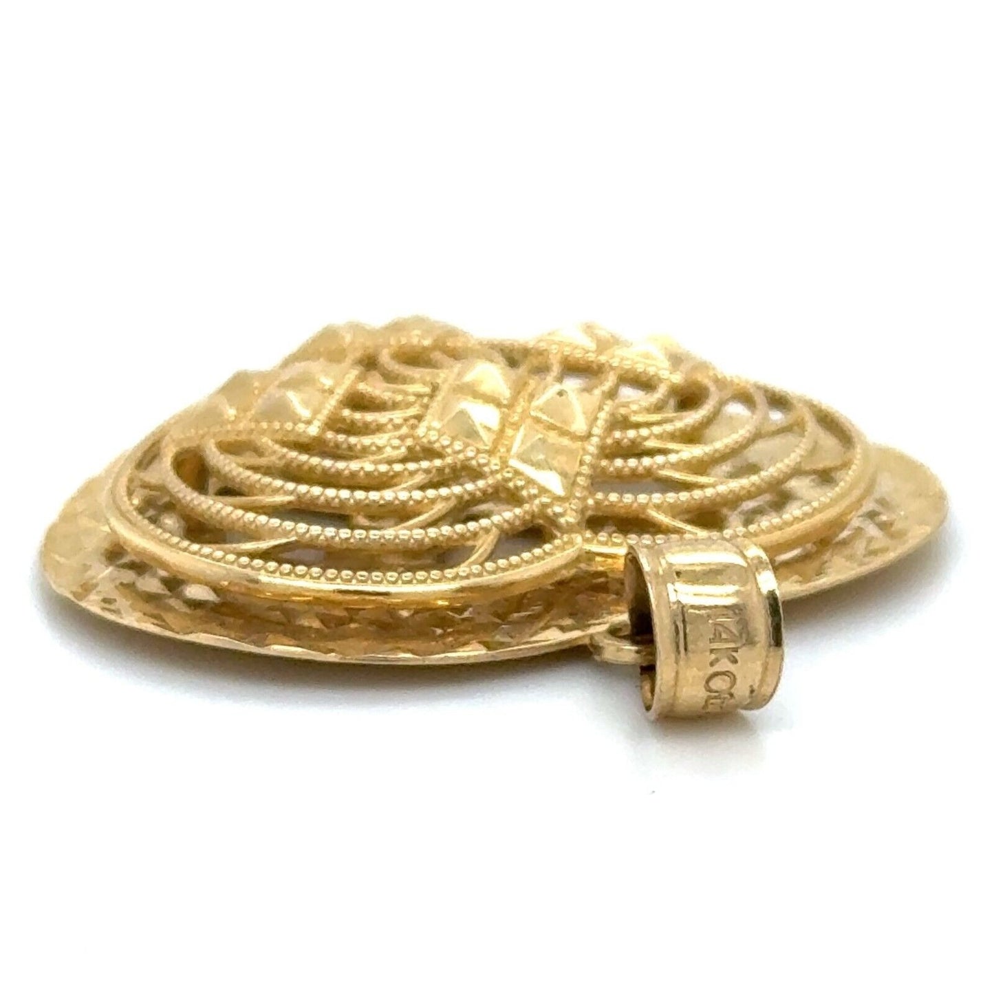 14k Yellow Gold Filigree Heart Pendant 5.6g