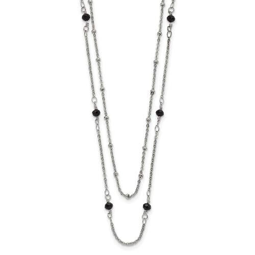 Chisel Stainless Steel Polished 2-Strand Black Crystal Beaded 16+1 inch Necklace