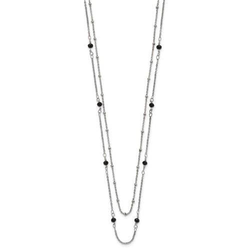 Chisel Stainless Steel Polished 2-Strand Black Crystal Beaded 16+1 inch Necklace