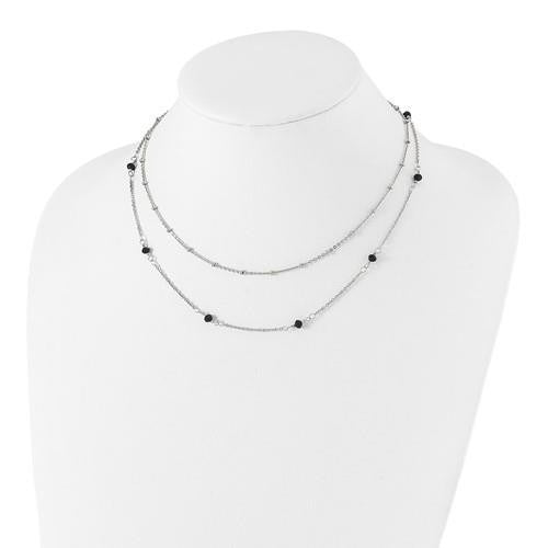 Chisel Stainless Steel Polished 2-Strand Black Crystal Beaded 16+1 inch Necklace