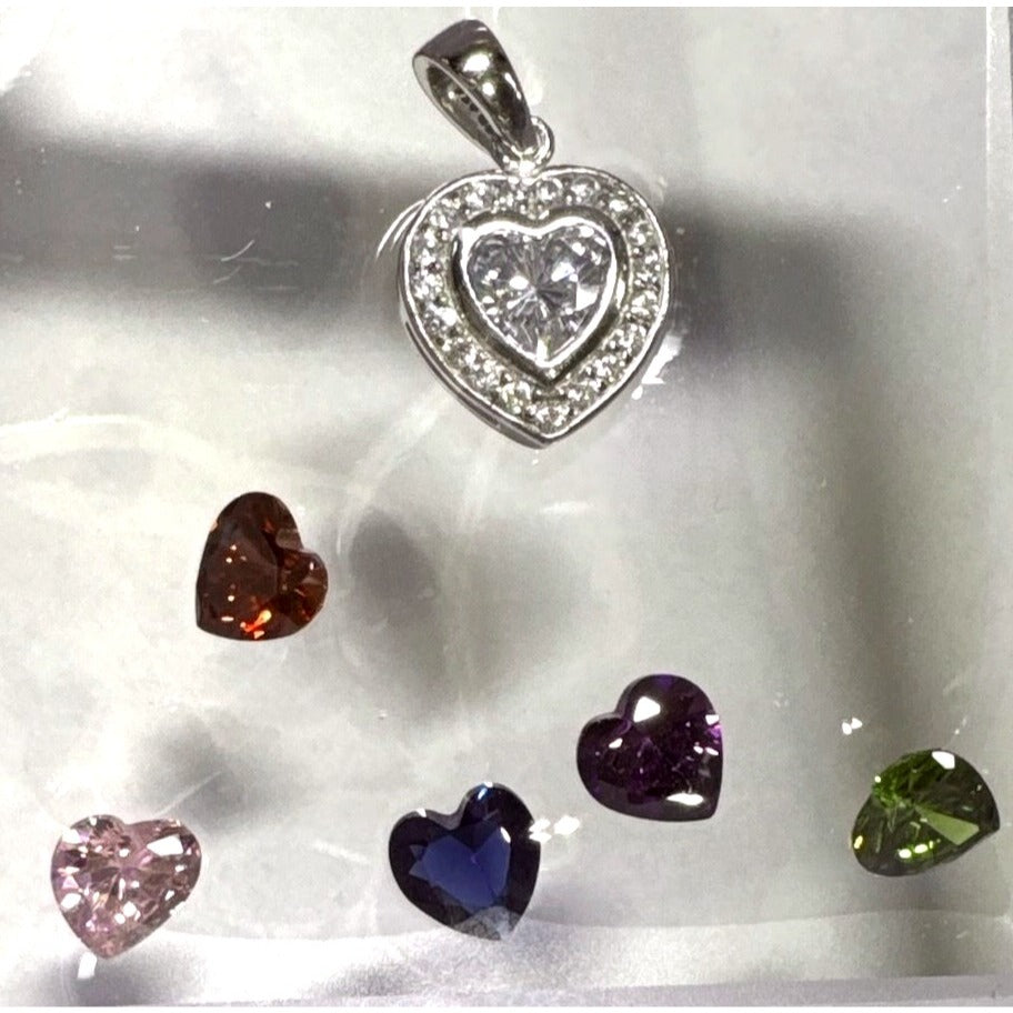Heart-Shaped Sterling Silver Pendant With Interchangeable Gemstones