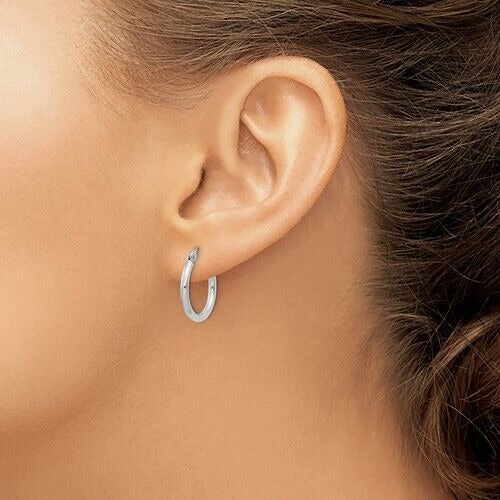 Sterling Silver Rhodium-Plated 2mm Round Hoop Earrings